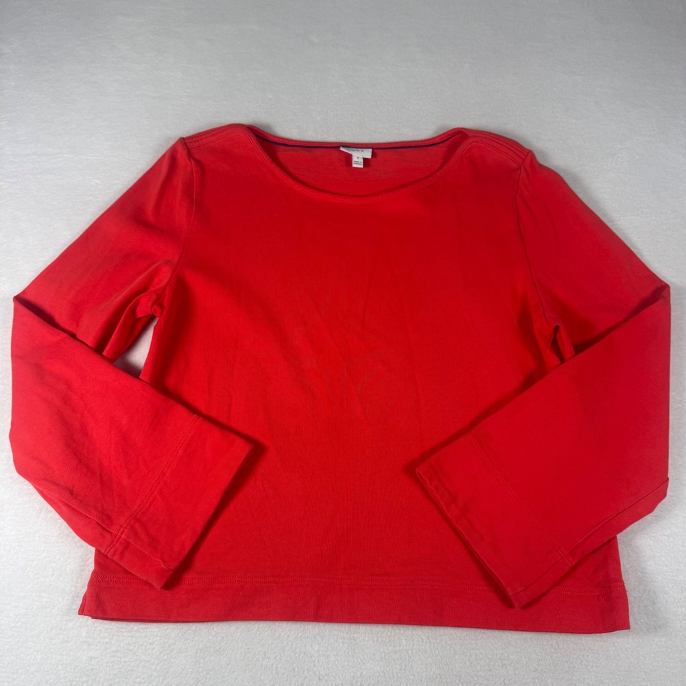 LAKE Pajama Top Womens Small Red 100% Cotton Long Sleeve Coastal Sleepwear Shirt